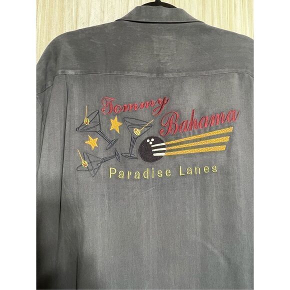 Tommy Bahama Paradise Lanes Grey Silk Button Up Shirt Size Large - Picture 4 of 5